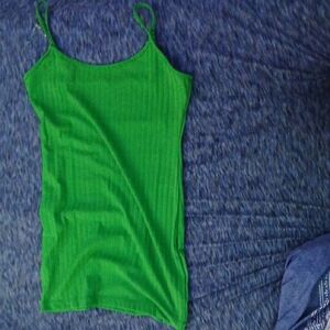 Better Be Camisole Mini Dress in Green Ribbed Fitted Style